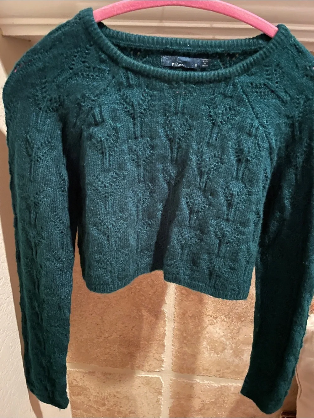 Prana Turquoise Green Cableknit Crop Sweater Outdoorsy Campcore Hiking S